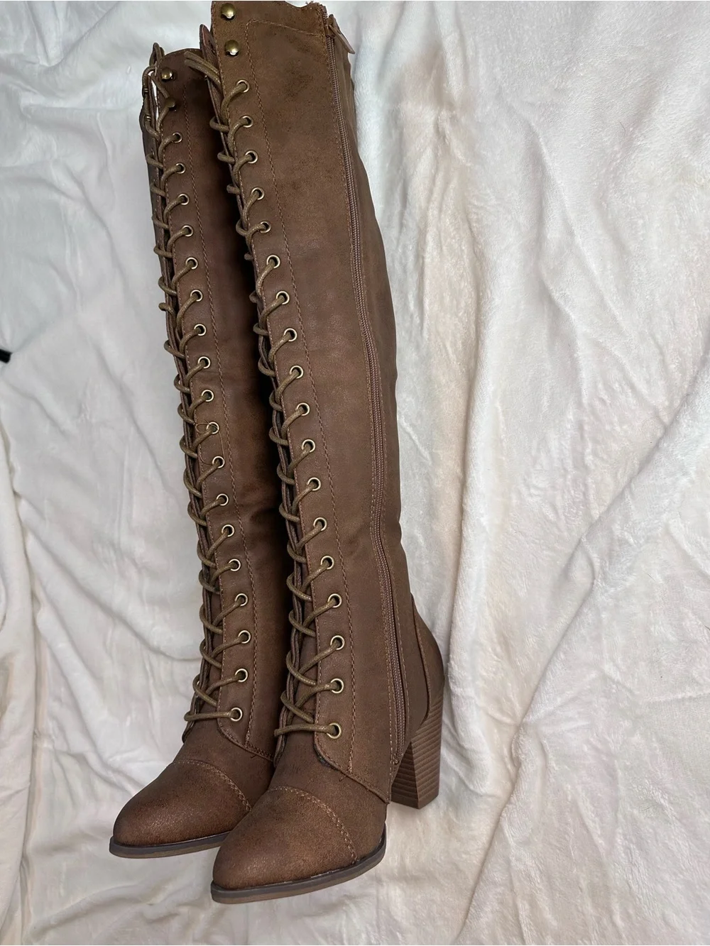 Brown Lace-Up Over-the-Knee Women's Boots